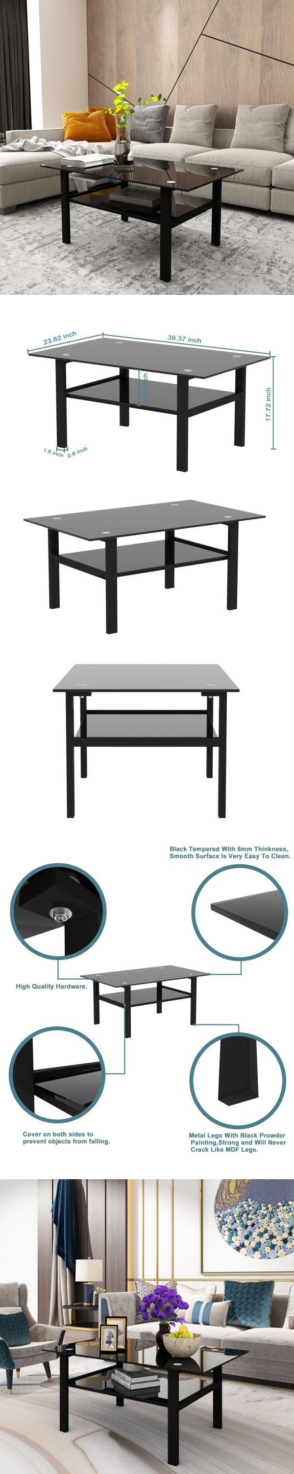 Black glass coffee table,Modern and simple, black living room coffee table, side table