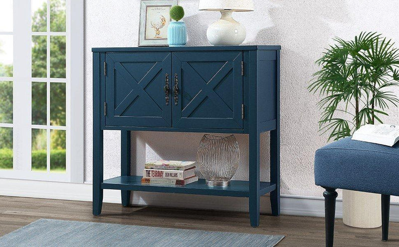 35’’ Farmhouse Wood Buffet Sideboard Console Table with Bottom Shelf and 2-Door Cabinet, for Living Room, Entryway,Kitchen Dining Room Furniture (Navy Blue) - Urban Living Furniture (Los Angeles, CA)