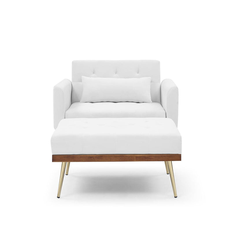 Recline Sofa Chair with Ottoman, Two Arm Pocket and Wood Frame include 1 Pillow, White (40.5”x33”x32”) - Urban Living Furniture (Los Angeles, CA)