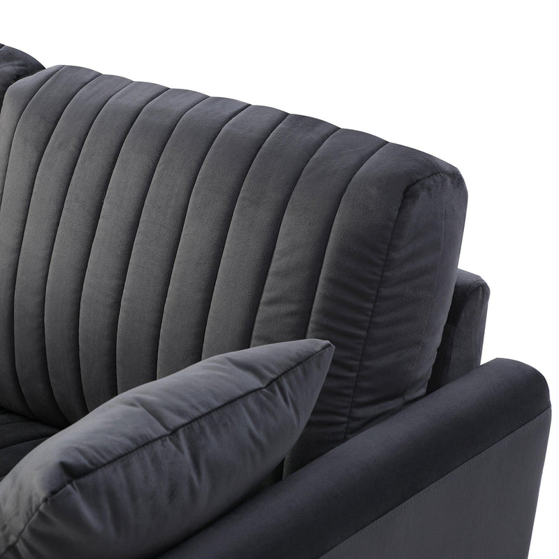 Channel Tufted Velvet Round Arm Sofa Living Room Armchair Grey