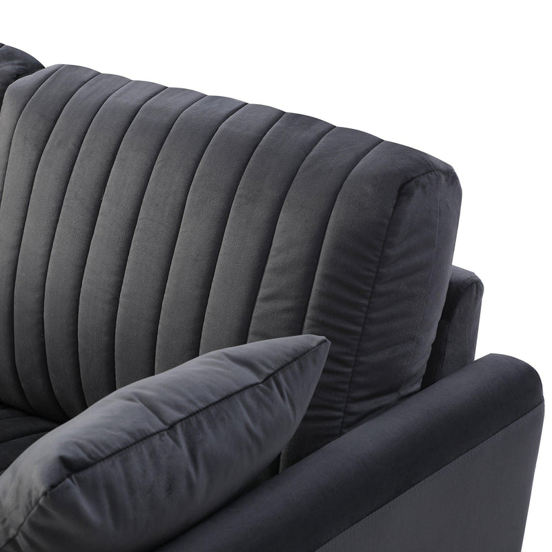 Charcoal Grey 2 Seat Round Arm with Channel Tufted Loveseat Sofa - Urban Living Furniture (Los Angeles, CA)