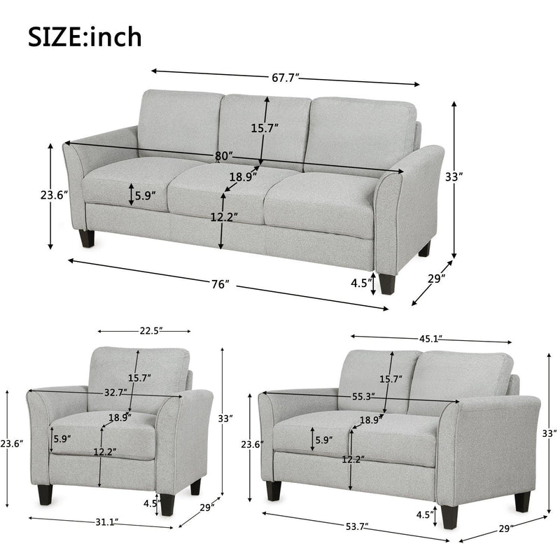 Living Room Sets Furniture Armrest Sofa Single Chair Sofa Loveseat Chair 3-Seat Sofa (ChairLoveseat Chair&3-Seat Sofa, Light Gray) - Urban Living Furniture (Los Angeles, CA)