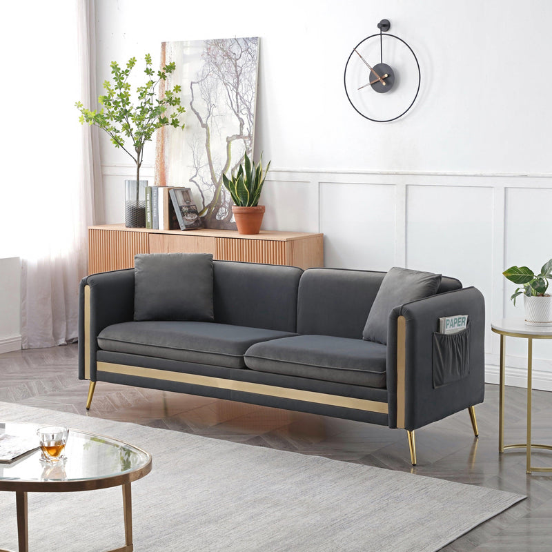 Modern Upholstered Velvet Sofa and Loveseat Mid-Century Tufted Living Room Set ld Metal Legs with Removable Cushions Side Pocket,4 Pillows Included,Grey - Urban Living Furniture (Los Angeles, CA)