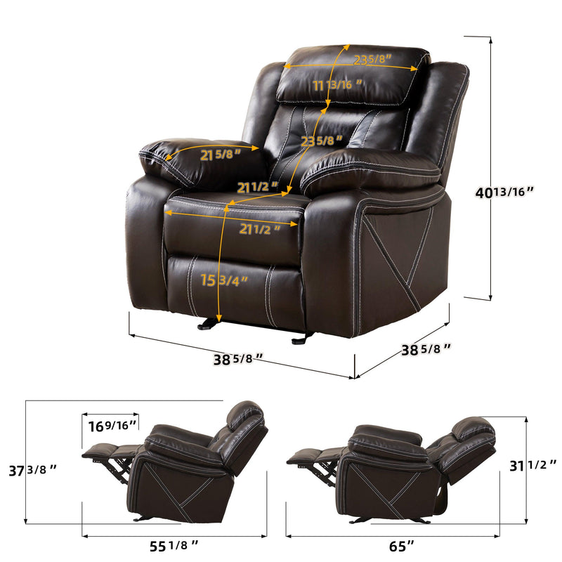 Reclining upholstered manual puller in faux leather, Brown 38.58*38.58*40.16 - Urban Living Furniture (Los Angeles, CA)