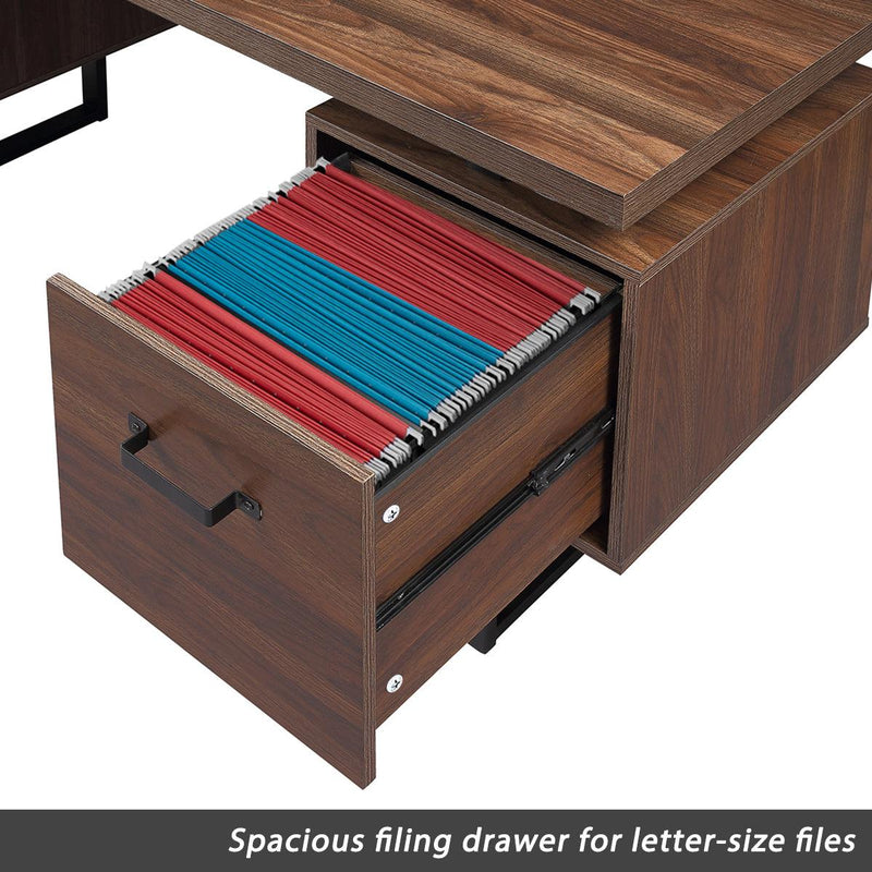 Home Office Computer Desk with Drawers/Hanging Letter-size Files, 59 inch Writing Study Table with Drawers - Urban Living Furniture (Los Angeles, CA)