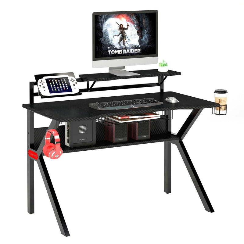 PVC Coated Ergonomic Metal Frame Gaming Desk with K Shape Legs, Black - Urban Living Furniture (Los Angeles, CA)