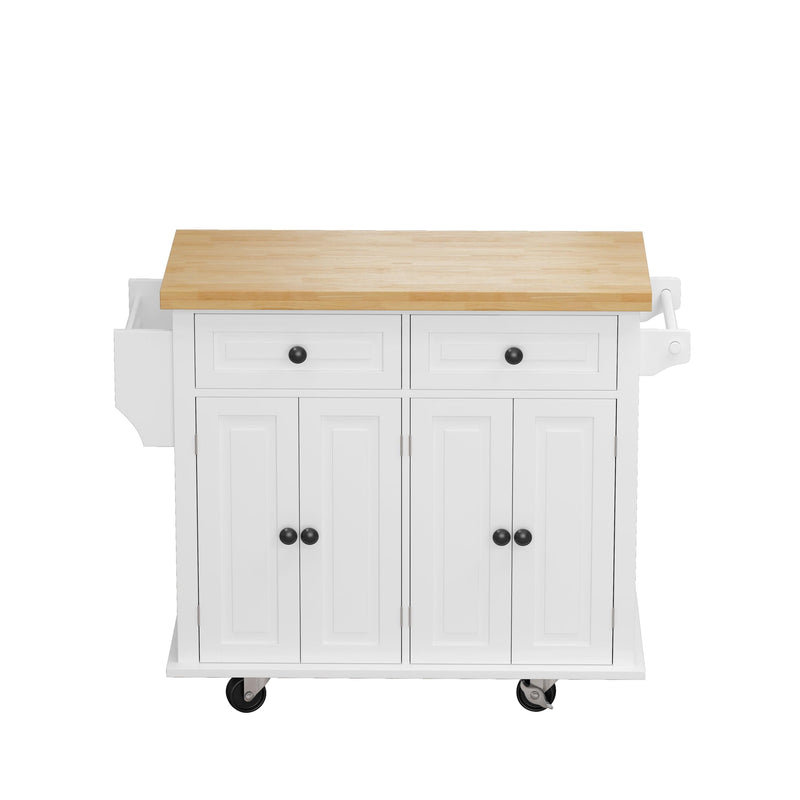 Kitchen Island Cart with TwoStorage Cabinets and Two Locking Wheels，43.31 Inch Width，4 Door Cabinet and Two Drawers，Spice Rack, Towel Rack （White） - Urban Living Furniture (Los Angeles, CA)