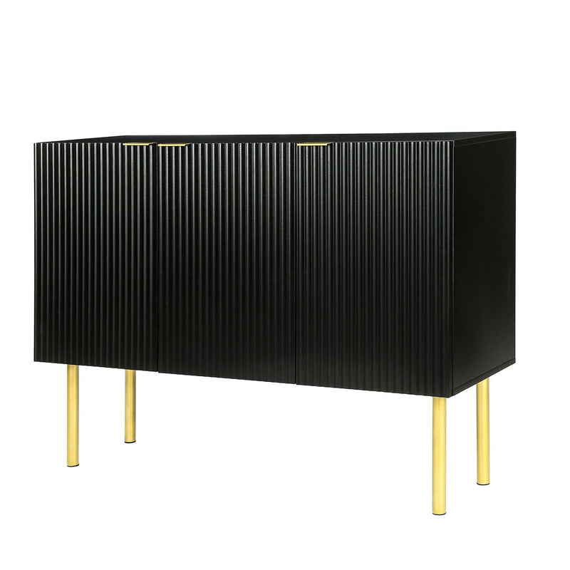 Modern Simple & Luxury Style Sideboard Particle Board & MDF Board Cabinet with Gold Metal Legs & Handles, Adjustable Shelves for Living Room, Dining Room (Black)