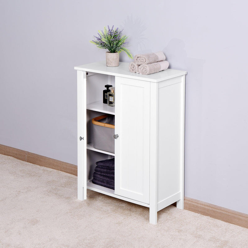 Bathroom FloorStorage Cabinet with Double Door Adjustable Shelf, White