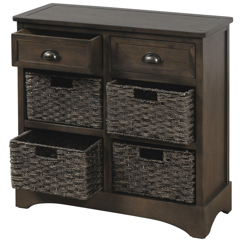 RusticStorage Cabinet with Two Drawers and Four  Classic Rattan Basket for Dining Room/Living Room (Brown Gray) - Urban Living Furniture (Los Angeles, CA)