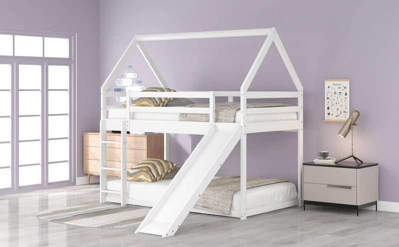 Twin Size Bunk House Bed with Slide and Ladder,White - Urban Living Furniture (Los Angeles, CA)