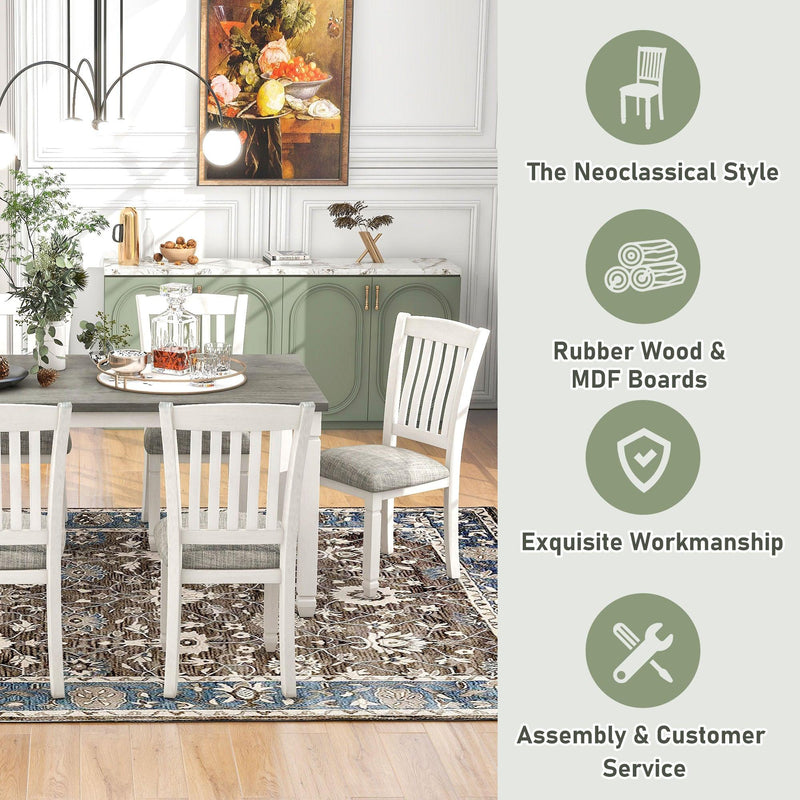 7-Piece Dining Table Set Wood Dining Table and 6 Upholstered Chairs with Shaped Legs for Dining Room/Living Room Furniture (Gray+White) - Urban Living Furniture (Los Angeles, CA)