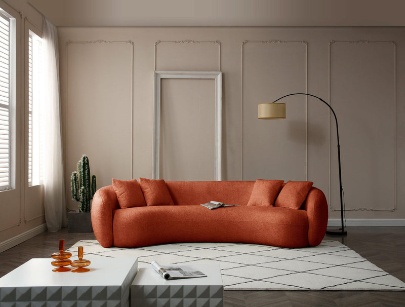 102'' 5-Seater Boucle SofaModern Sectional Half Moon Leisure Couch Curved Sofa Teddy Fleece Orange - Urban Living Furniture (Los Angeles, CA)