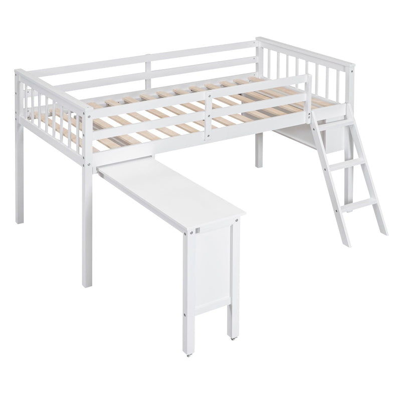 Twin Size Loft Bed With Removable Desk and Cabinet, White - Urban Living Furniture (Los Angeles, CA)