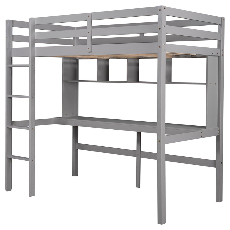 Twin Size Loft Bed with Convenient Desk, Shelves, and Ladder, White - Urban Living Furniture (Los Angeles, CA)