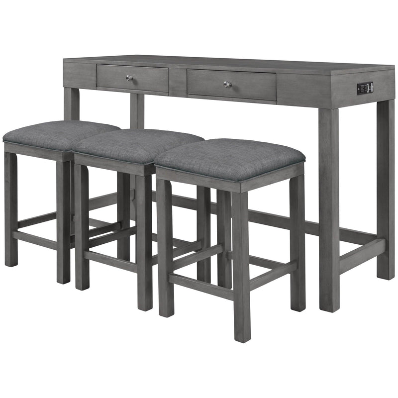 4-Piece Counter Height Table Set with Socket and Fabric Padded Stools, Gray - Urban Living Furniture (Los Angeles, CA)