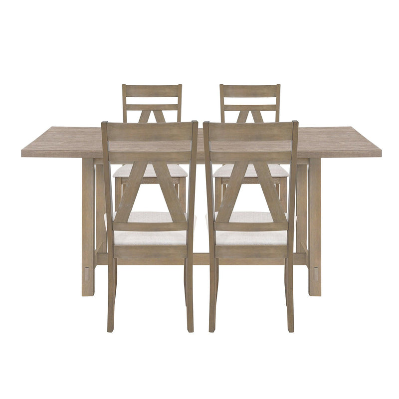 Rustic 5-Piece Large Wood Dining Table Set with 70inch Table and 4 Upholstered Dining Chairs,Brown - Urban Living Furniture (Los Angeles, CA)