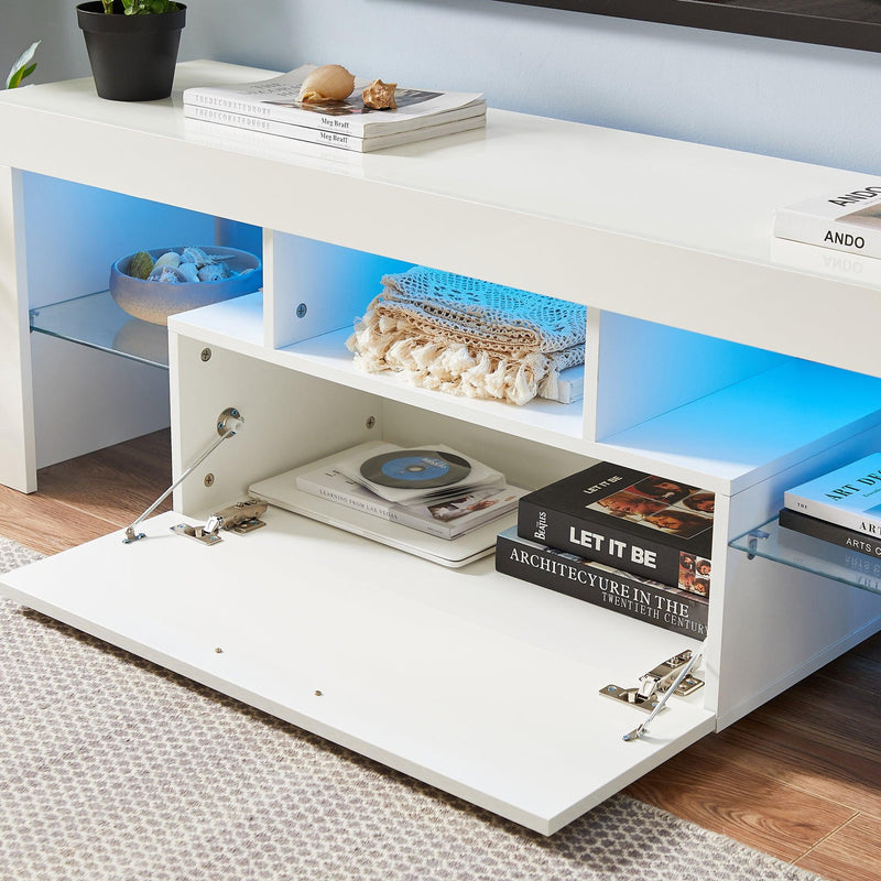 White morden TV Stand with LED Lights,high glossy front TV Cabinet,can be assembled in Lounge Room, Living Room or Bedroom,color:WHITE - Urban Living Furniture (Los Angeles, CA)