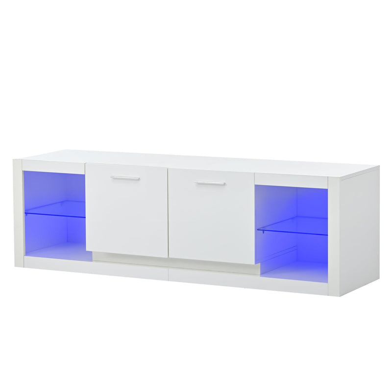 Modern TV Stand with 2 Tempered Glass Shelves, High Gloss Entertainment Center for TVs Up to 70”, Elegant TV Cabinet with LED Color Changing Lights for Living Room, White - Urban Living Furniture (Los Angeles, CA)