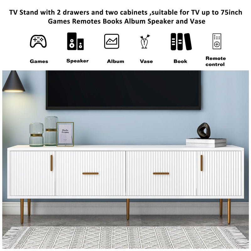 Modern TV Stand with 5 Champagne Legs - Durable, Stylish and Spacious，TVS Up to 75''