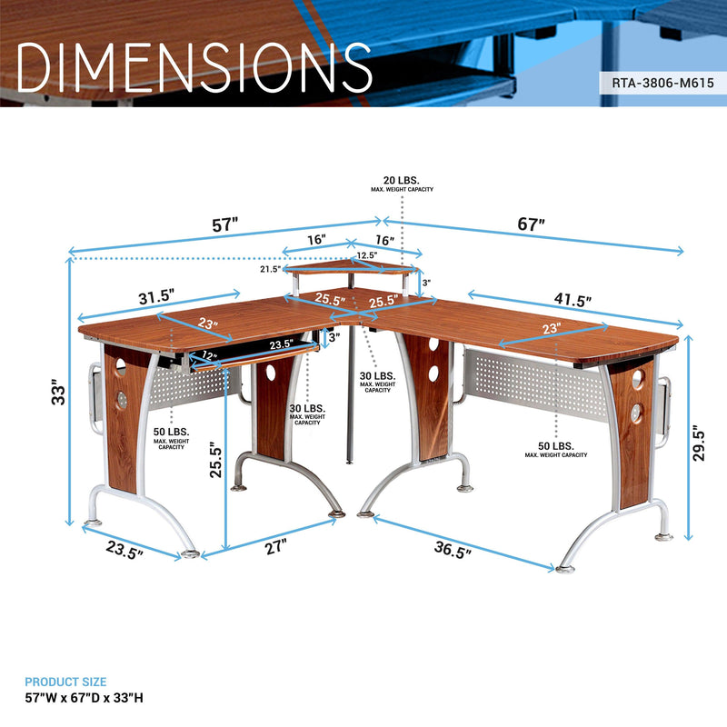 Techni Mobili Deluxe L-Shaped Computer Desk With Pull Out Keyboard Panel, Mahogany - Urban Living Furniture (Los Angeles, CA)