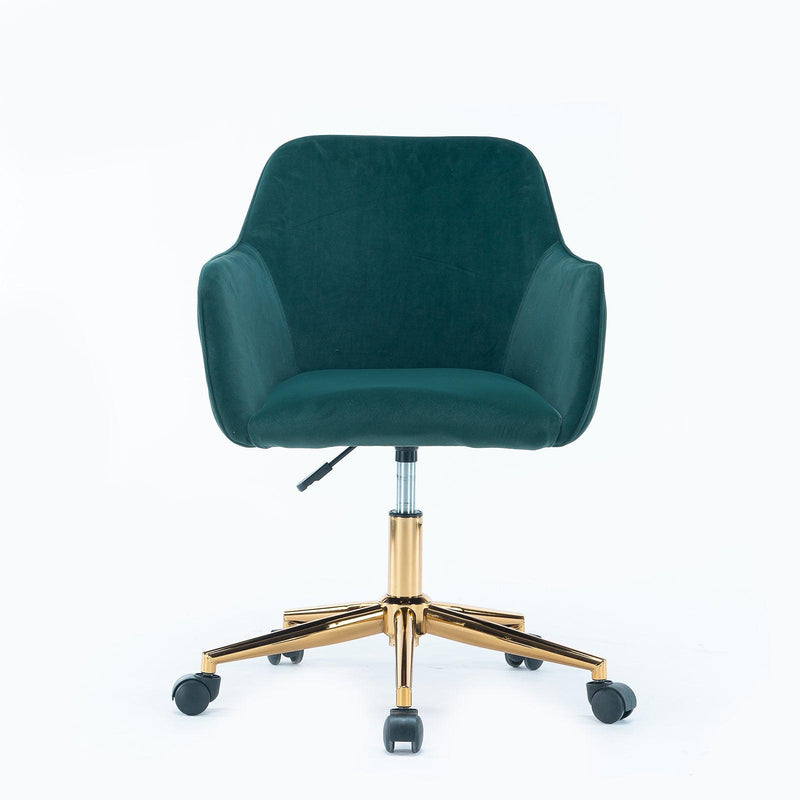 Modern Velvet Fabric Material Adjustable Height 360 revolving Home Office Chair with Gold Metal Legs and Universal Wheels for Indoor,Dark Green