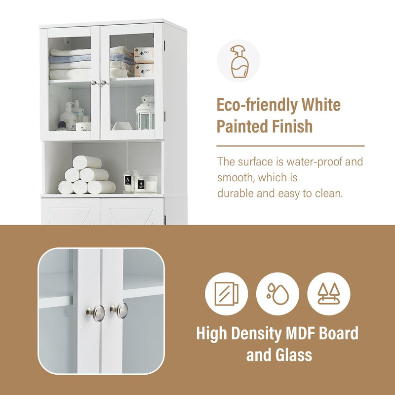 TallStorage Cabinet with Glass Doors for Bathroom/Office, MultipleStorage Space, White - Urban Living Furniture (Los Angeles, CA)