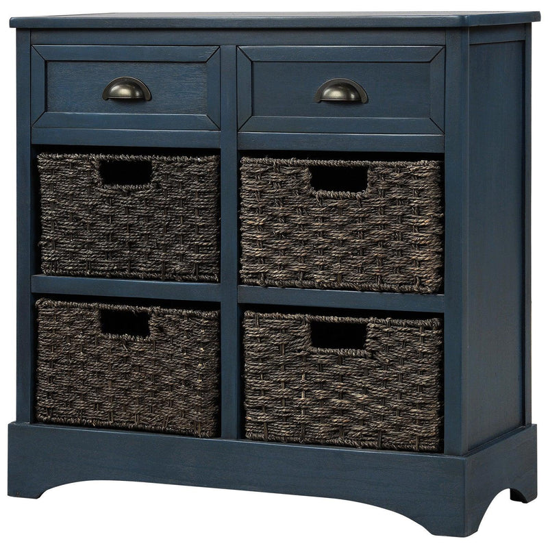 RusticStorage Cabinet with Two Drawers and Four  Classic Rattan Basket for Dining Room/Entryway/Living Room (Antique Navy) - Urban Living Furniture (Los Angeles, CA)