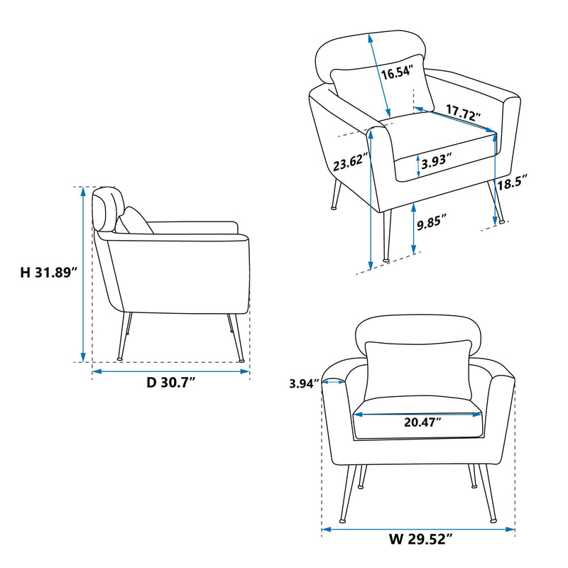 29.5"WModern Boucle Accent Chair Armchair Upholstered Reading Chair Single Sofa Leisure Club Chair with Gold Metal Leg and Throw Pillow for Living Room Bedroom Dorm Room Office, Navy Boucle - Urban Living Furniture (Los Angeles, CA)