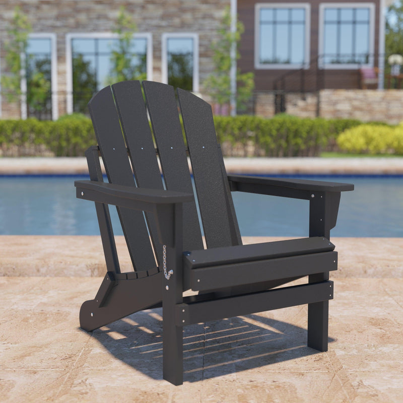 Folding Adirondack Chair Outdoor, Poly Lumber Weather Resistant Patio Chairs for Garden, Deck, Backyard, Lawn Furniture, Easy Maintenance & Classic Adirondack Chairs Design, Black