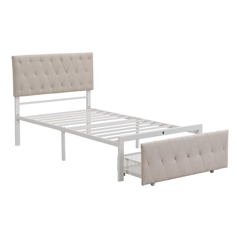 Twin SizeStorage Bed Metal Platform Bed with a Big Drawer - Beige