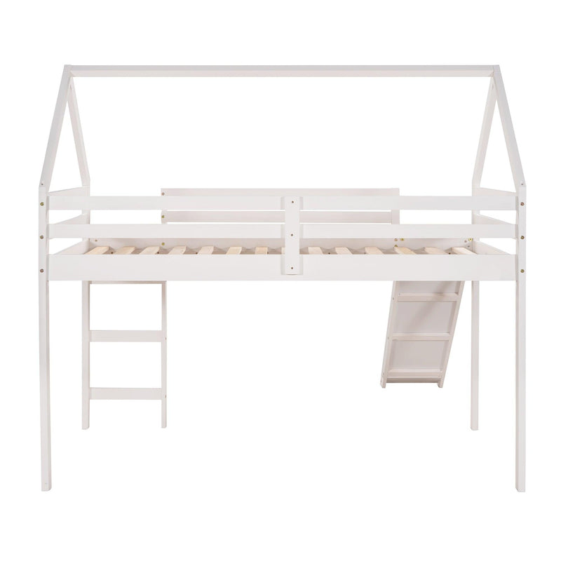 Twin Size Loft Bed with Slide, House Bed with Slide,White - Urban Living Furniture (Los Angeles, CA)