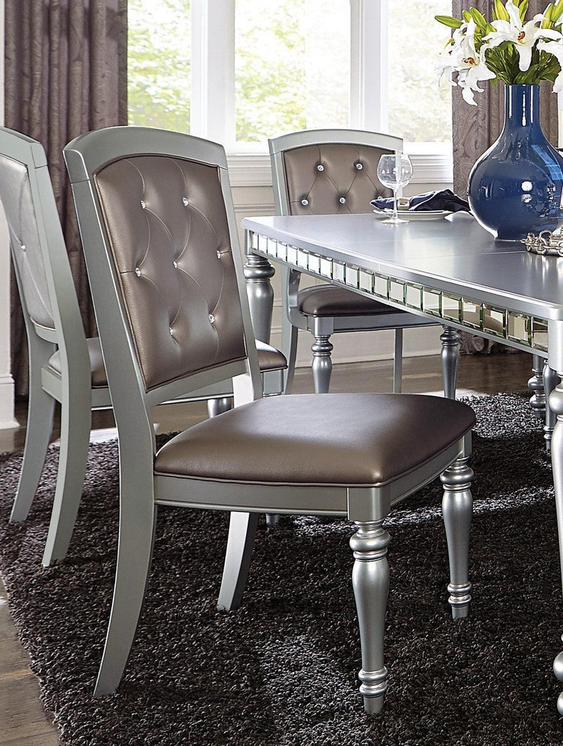 Glamorous Silver Finish Dining Set 7pc Dining Table 2x Armchairs 4x Side Chairs Crystal Button Tufted UpholsteredModern Style Furniture