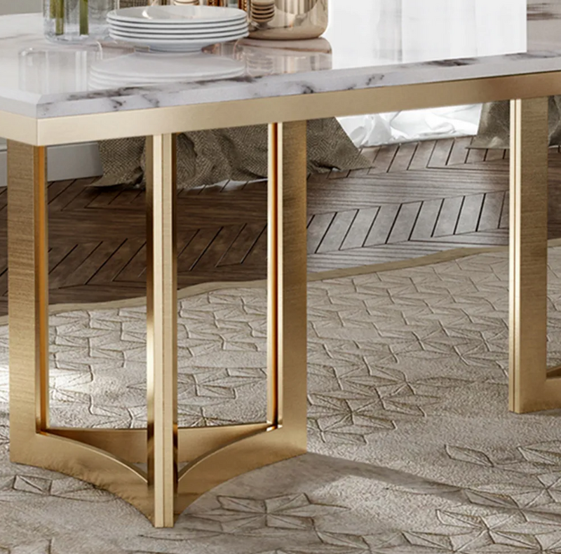 BuraModern Marble Dining Table with Rectangular Tabletop Gold Stainless Legs, for Kitchen and Dining Room - Urban Living Furniture (Los Angeles, CA)