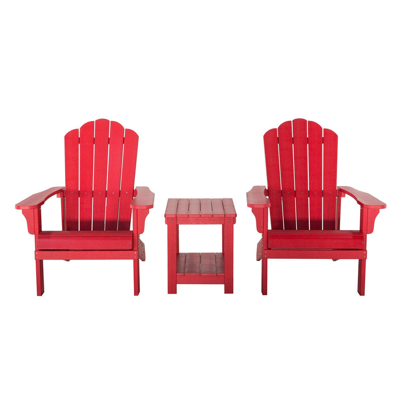 Key West 3 Piece Outdoor Patio All-Weather Plastic Wood Adirondack Bistro Set, 2 Adirondack chairs, and 1 small, side, end table set for Deck, Backyards, Garden, Lawns, Poolside, and Beaches, Red - Urban Living Furniture (Los Angeles, CA)