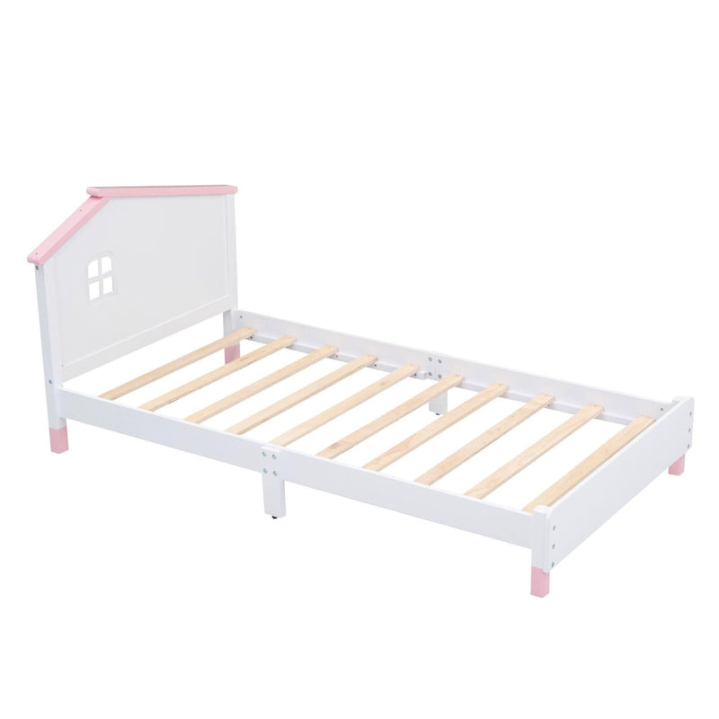 3-Pieces Bedroom Sets Twin Size Platform Bed with Nightstand andStorage dresser,White+Pink