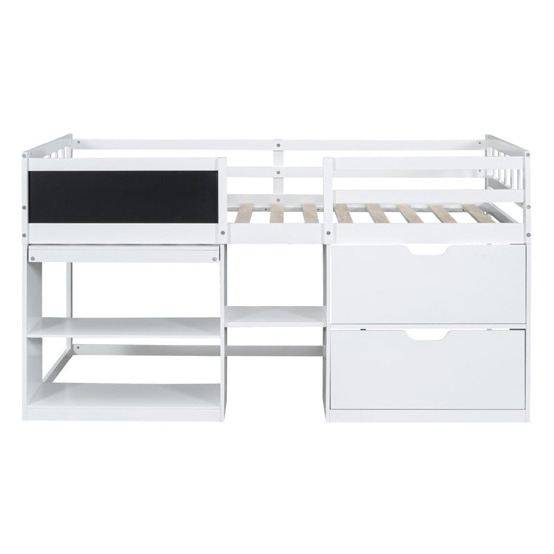 Twin Size Low Loft Bed with Rolling Desk, Shelf and Drawers - White - Urban Living Furniture (Los Angeles, CA)