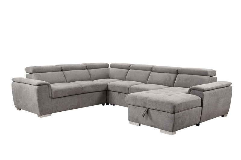 125"Modern U Shaped 7-seat Sectional Sofa Couch with Adjustable Headrest, Sofa Bed withStorage Chaise-Pull Out Couch Bed for Living Room ,Light Gray - Urban Living Furniture (Los Angeles, CA)