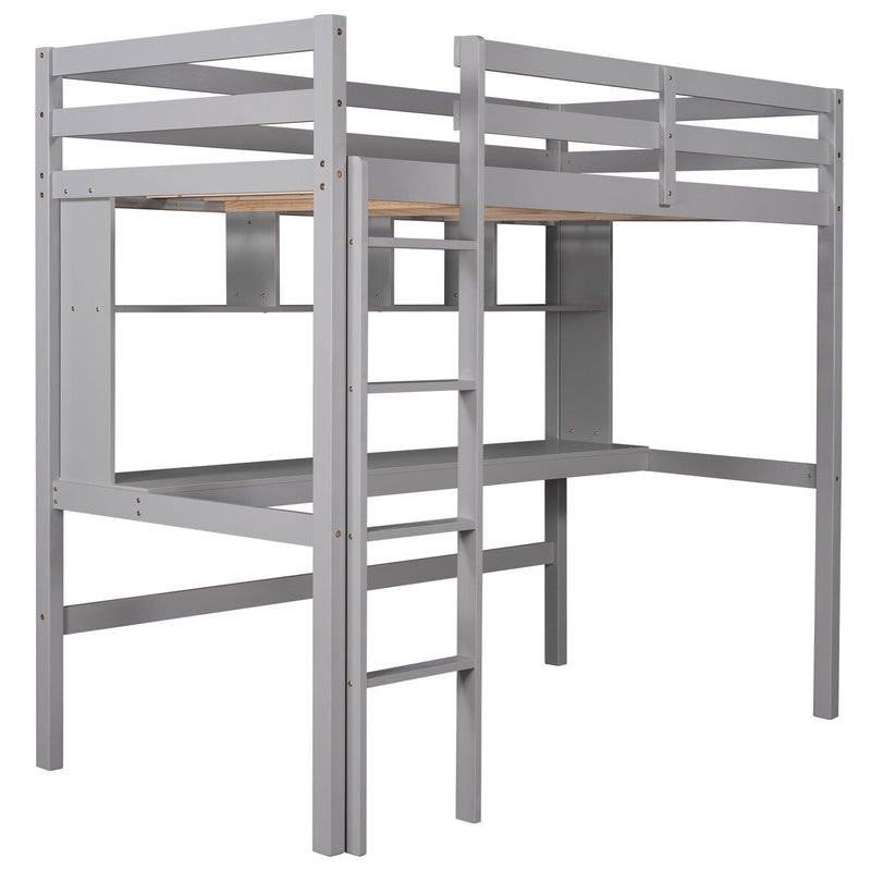 Twin Size Loft Bed with Convenient Desk, Shelves, and Ladder, White - Urban Living Furniture (Los Angeles, CA)