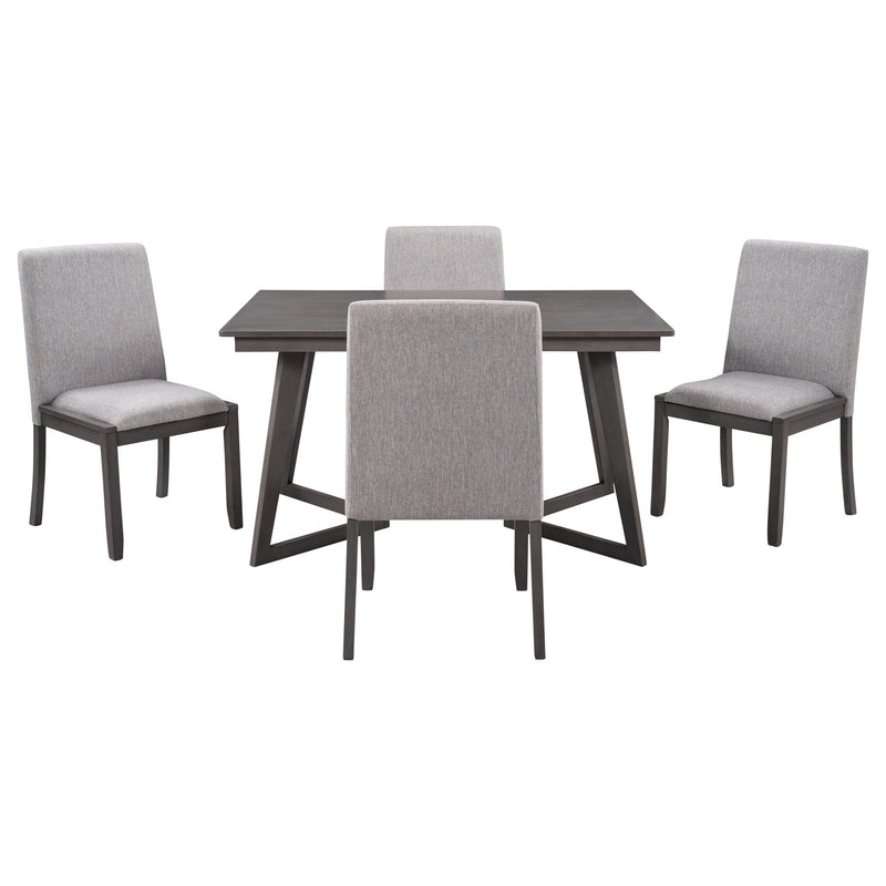 5-Piece Dining Set, Wood Rectangular Table with 4 Linen Fabric Chairs, Gray - Urban Living Furniture (Los Angeles, CA)