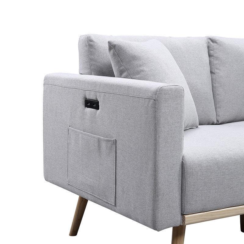 Easton Light Gray Linen Fabric Sofa Loveseat Living Room Set with USB Charging Ports Pockets & Pillows - Urban Living Furniture (Los Angeles, CA)