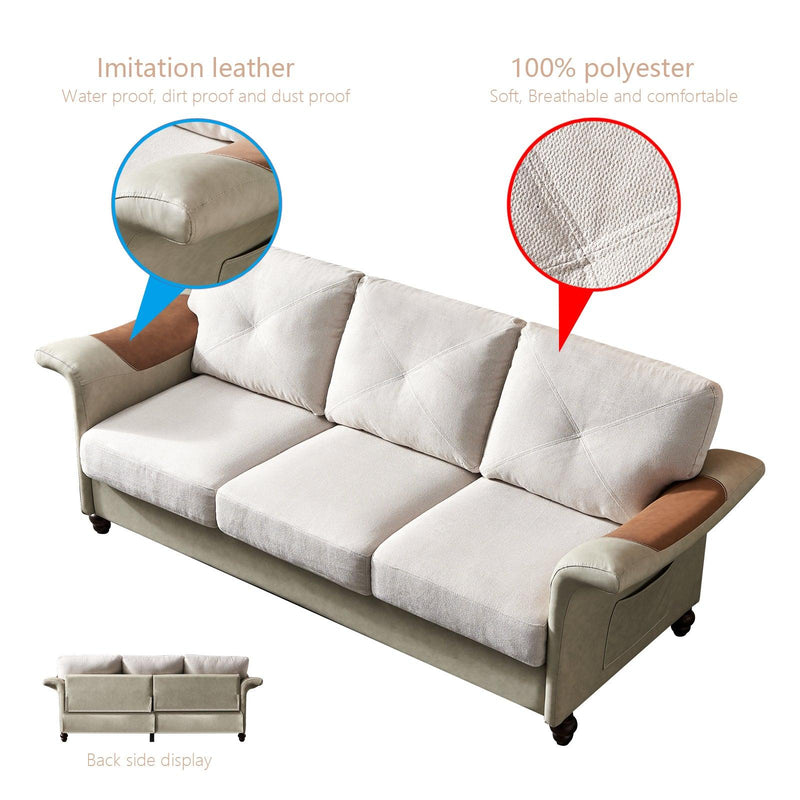 Living Room Furniture Linen Fabric Faux Leather with Wood Leg Sofa (Beige) - Urban Living Furniture (Los Angeles, CA)