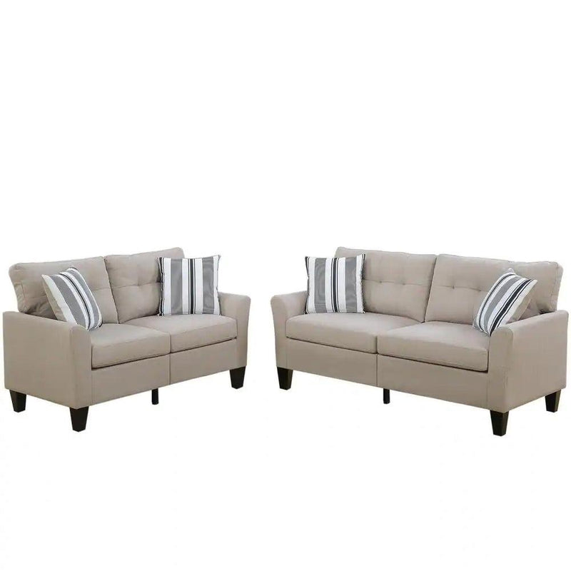 Living Room Furniture 2pc Sofa Set Sofa And Loveseat Beige Glossy Polyfiber Plywood Solid pine - Urban Living Furniture (Los Angeles, CA)