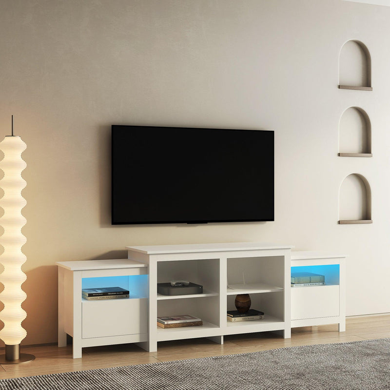 Modern  white TV Stand for 75 inch TV , 16 Colors LED TV Stand w/Remote Control Lights