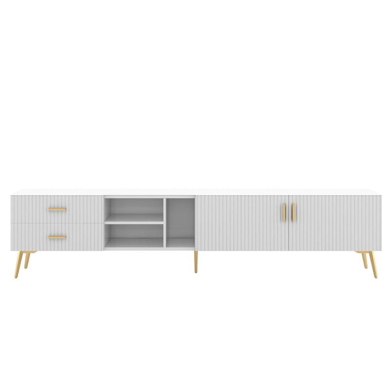 Modern TV Stand with 5 Champagne legs - Durable, stylish, spacious, versatileStorage TVS up to 77" (White) - Urban Living Furniture (Los Angeles, CA)