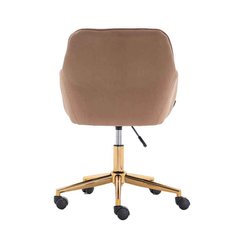Modern Velvet Fabric Material Adjustable Height 360 revolving Home Office Chair with Gold Metal Legs and Universal Wheels for Indoor,Light Coffee Brown