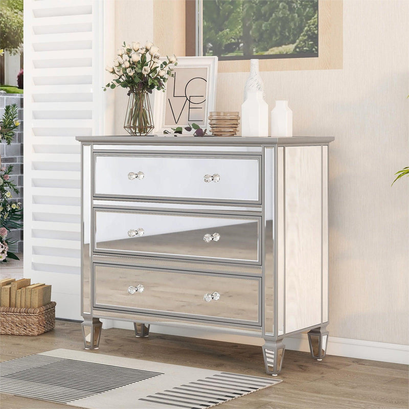 Elegant Mirrored Chest with 3 Drawers,Modern Silver FinishedStorage Cabinet for Living Room, Hallway, Entryway - Urban Living Furniture (Los Angeles, CA)