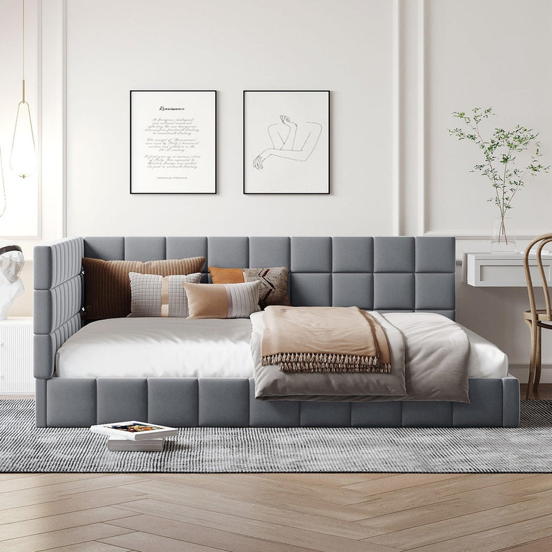 Full Size Upholstered Daybed/Sofa Bed Frame-Gray, Velvet