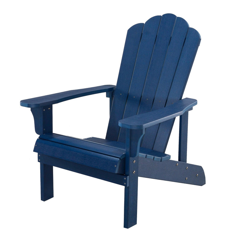 Key West 3 Piece Outdoor Patio All-Weather Plastic Wood Adirondack Bistro Set, 2 Adirondack chairs, and 1 small, side, end table set for Deck, Backyards, Garden, Lawns, Poolside, and Beaches, Blue
