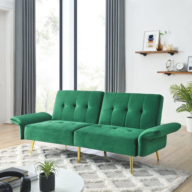 78" Italian Velvet Futon Sofa Bed, Convertible Sleeper Loveseat Couch with Folded Armrests andStorage Bags for Living Room and Small Space, Green 280g velvet - Urban Living Furniture (Los Angeles, CA)